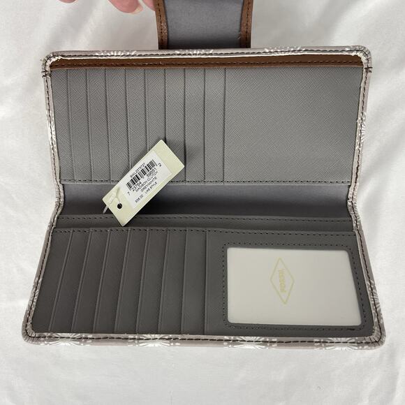 Fossil Madison Clutch Wallet Grey/White Dandelion Pattern NWT - Picture 6 of 8